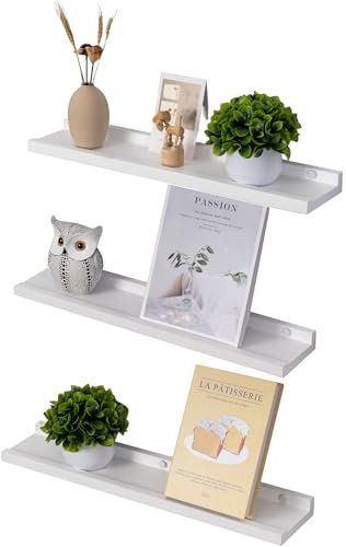 Gieanoo Wandregal Kinderzimmer,3er Set 60cm Wandregal Weiß Massivholz Kiefer Wand Moderne Regale Schweberegal für Arbeitszimmer, Schlafzimmer und Küche