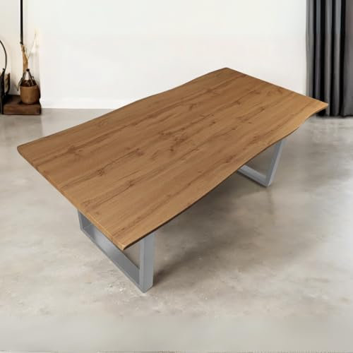 Bett11 Esstisch 200x100 cm Holz 40mm Eiche-Optik, U-Gestell Silber, Baumkantentisch aus Holz, Casa Massiva