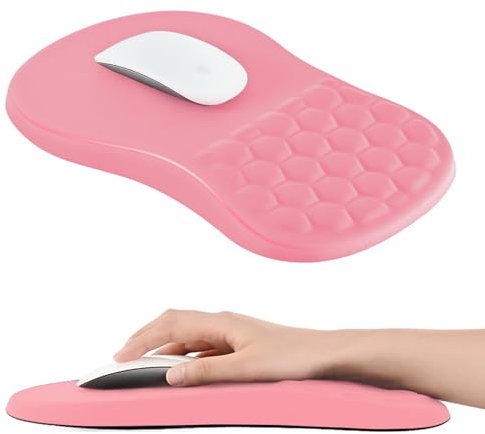 EooCoo Tappetino per Mouse con Supporto Polso e Design Massaggio, Comodo Ergonomico Mouse Pad, Tappetino Mouse Poggiapolsi con Schiuma di Memoria e Base in Silicone Antiscivolo, 12x8 pollici, Rosa