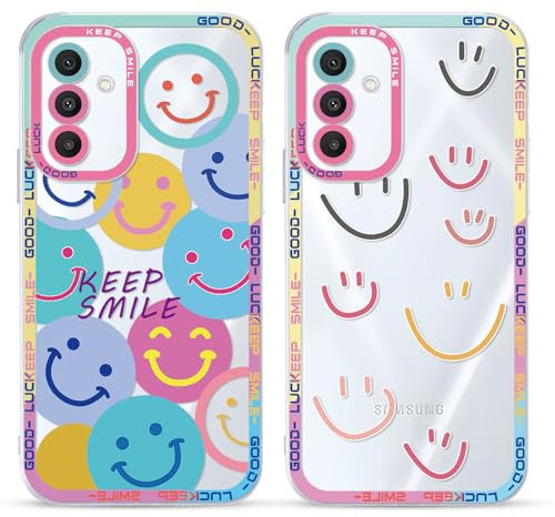 Yoedge 2 Stück Happy Smiley Face HandyHülle für Samsung Galaxy A16 5G Hülle 6,7, Transparent Smile Gesicht Niedliches Muster Design Aesthetic Case Schutzhülle für Samsung A16 Mädchen Frauen Cover