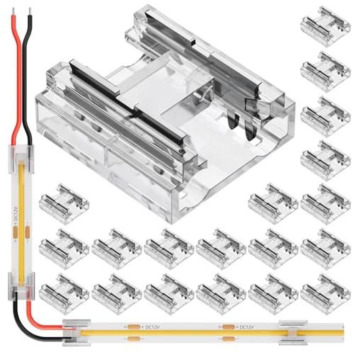 KOMIGANLED Kit de connecteurs COB 8 mm 2 broches - 20 connecteurs transparents pour sans fil sans soudure