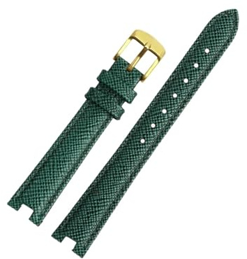 EMAIGlPO Gekerbtes Uhrenarmband passend for Gucci YA141401 YA141505 YA1414 YA1415 GC Damen-Lederarmband 12 x 5 mm 14 x 5 mm(Green-gold,14mm-5mm)