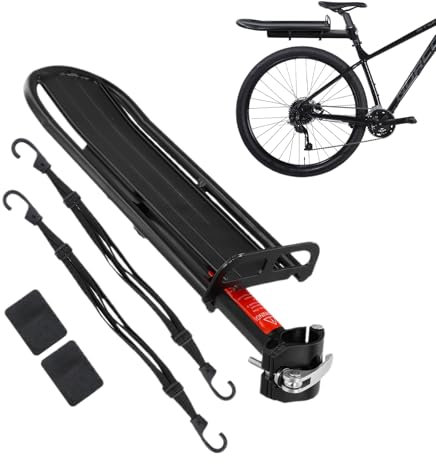 Porte-Bagages Vélo Arrière Réglable pour VTT, Vélo de Route, Tendeurs Elastique avec Crochets 60cm, Capacité 8kg, Étagère à Bagages Accessoire de Cyclisme pour Vélos avec un Diamètre à 31,8 mm (Set B)