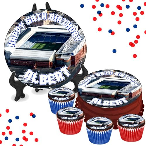 Rangers Ibrox Stadium PERSONALISED Edible Cupcake Toppers / 8 Inch Cake Wafer or Icing - Sports Football Fan Birthday Decorations - Perfect for Brownies, Cookies, Muffins & More!