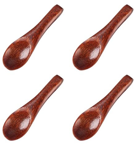 4 Pcs Small Wooden Spoons, 2.36 Inch Mini Handmade Wooden Spoons for Jars, Eating Ice Cream, Coffee Honey Spice Condiments Sugar Salt Sauce Kitchen Cooking(Red Brown)