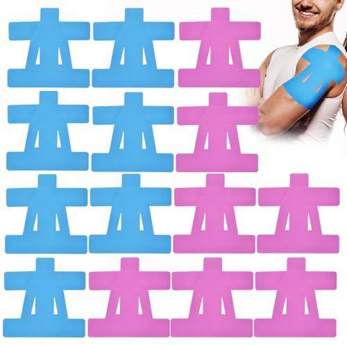 14 PCS Kinesiotapes, Precut Tapes für Rücken, Kinesiotapes Vorgeschnitten, Bequem und Atmungsaktiv, Reißfest und Effektiv Wasserdicht, Elastisch, Geeignet für Schultern (Himmelblau + Rosenrot)