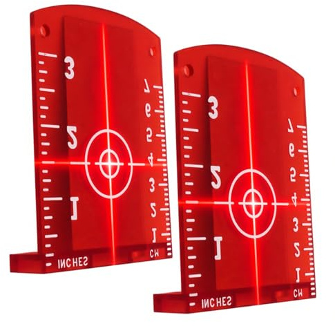 Candeon Laser Zieltafel Rot, 2 Stück Magnetische Laser Zielscheibe Karte Mit Reflektoren, Laser Target Zielplatte Mit Zoll/Zentimeter Angaben FüR Rot Laserstrahlen Verbesserung Laser Sichtbarkeit