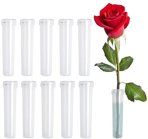 Ezranova 10 Stück Blumenröhrchen, Blumen Wasserröhrchen mit Kappen, Wiederverwendbare und Langlebige Reagenzgläser, Geeignet für Blumengeschäfte Restaurants Cafés Schlafzimmer
