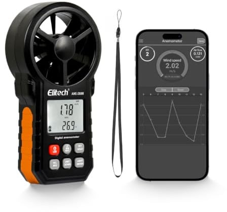 Elitech Anemometro Bluetooth Portatile ANE-200W – Misuratore di Vento Digitale con Temperatura ed Esportazione Dati via USB, Misura CFM/CMM, Ideale per Droni, Attività all'Aperto e HVAC