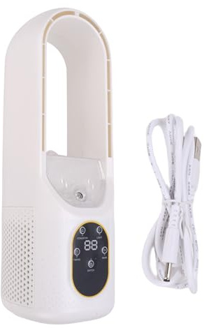 Buachois Ventilador de escritorio sin aspas, ventilador sin aspas, 6 velocidades, silencioso, ventilador de mesa sin aspas con temporizador de luz LED de 5 colores, control