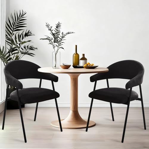 stone princess 2er Set Moderne Esszimmerstühle: Gepolsterte Stoffstühle mit Armlehne Schwarzem Metallgestell - Ergonomische Polsterung für Esszimmer Küche Wohnzimmer (Schwarz, DC011-2er)