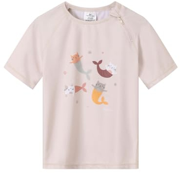 Monnëka Rashguard Enfant Manches Courtes pour Plage et Piscine | Mermaid Cats 2 à 3 Ans