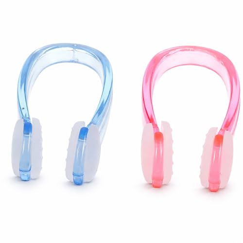 Elenviorina 2PCS Swimming Nose Clip - Silicone Waterproof Nose Plug - Ergonomic Anti-Slip Nose Clip for Adults and Kids - Soft Comfortable Swim Training Accessory - Blue Pink