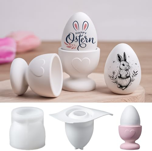 YODOYO Silikonformen Gießformen Ostern – Gießform Silikon Set Eierbecher mit Herz + Ei, zum Gießen für Epoxidharz/Resin, Gips, Beton, Wachs & Seife – DIY Osterdeko & Frühlingsdeko