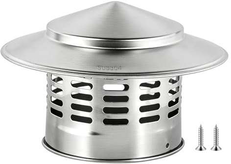 SWAWIS Ø 110mm Chapeau de Cheminée Rond en Acier Inoxydable | Chapeau de Pluie de Toit Capot de Cheminée Protection Contre Intempéries Ventilation Empêche Feuilles et Animaux d'Entrer