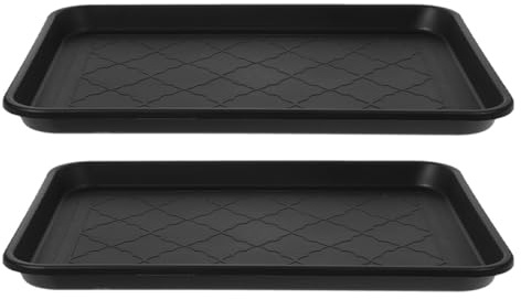 Indoor Boot Tray for Shoes and Sundries, Black Plastic, 2 Pcs | Moisture Resistant, Stain Resistant, Non Slip Design, Smooth Surface, Easy to Clean, 45x36x3cm
