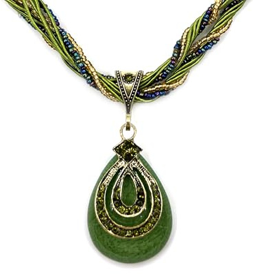 WATEFOER Bohemian Türkis Halskette für Damen Retro Vintage Strass Anhänger Halskette Lang Kette Modeschmuck Geschenke für Muttertag Valentinstag Geburtstag