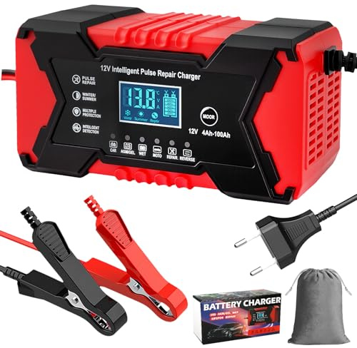 UCAMP 12V 6A Mantenedor Cargador Batería Inteligente, LCD Pantalla | Múltiples Protecciones, Reparación Automática — para Auto Moto Camión Barco Cortacésped, AGM Gel Wet SLA