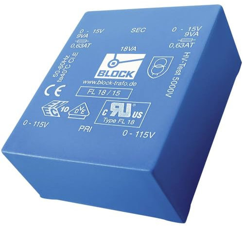 Block FL 30/12 Transformator für Leiterplatten 2 x 115 V 2 x 12 V/AC 30 VA 1,25 A