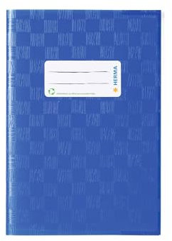 HERMA 7423 Heftumschläge A5 Bast Blau, 25 Stück, Hefthüllen mit Beschriftungsetikett & Baststruktur aus strapazierfähiger & abwischbarer Polypropylen-Folie, Heftschoner Set für Schulhefte, farbig