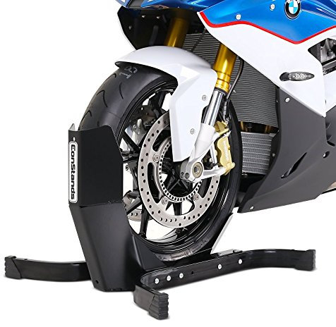 Constands Easy Plus Motorrad Ständer für 15 bis 21, 90-180 mm Reifenbreite, Motorradwippe Montageständer Motorrad, passend für alle gängigen Vorderräder & viele Hinterräder - Schwarz