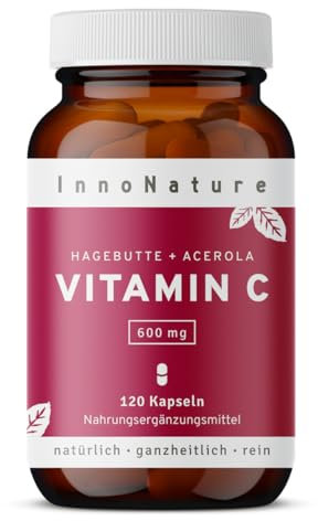 Hochdosiertes 600mg natürliches Vitamin C aus Acerola-Extrakt und Hagebutte-Extrakt. 120 Kapseln im 2 Monatsvorrat. Hohe Verwertbarkeit, vegan + hergestellt in DE.
