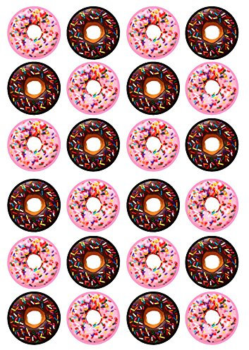 24 Donut Cupcake Toppers (PRECUT Optional), Edible Doughnut Cake Topper, Doughnuts Birthday Decorations, Donuts Cake-Topper, Cute Sprinkles - 1.5 Inch/4cm Discs (UNCUT)