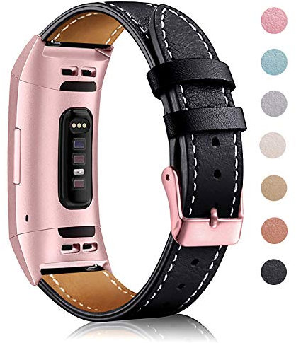 Mornex Strap Compatible Charge 3 Strap/Charge 3 SE/Charge 4 Leather Strap, Classic Adjustable Replacement Wristband Fitness Accessories Metal Connectors