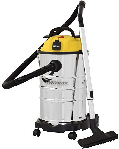 Syntrox Germany 30 Liter Staubsauger Nass- und Trockensauger Edelstahl mit Steckdose Schnellverschlüsse aus Metall umfangreiches Zubehör VC-2000W-30L-R Blizzard