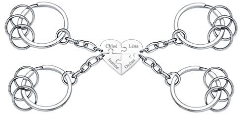Custom4U Porte Clés Coeur Séparable pour 4 4 Pièces Porte Clef Famille Prénoms Personnalisable