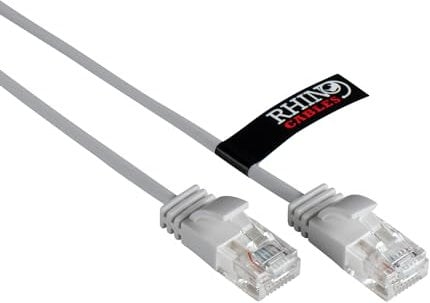 rhinocables Slim CAT 6 High-Speed Gigabit Ethernet Cable - Patch Network Lead for LAN| Snagless UTP Design, LSZH Jacket | RJ45 Connector for Internet, Router, Modem, Smart TV, PC & More (1m, White)
