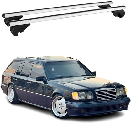 OMAC Dachträger für Mercedes E Klasse S124 Kombi 1985-1996 Alu 2X Silber | TÜV/DIN 75302:2019 geprüft, Abschließbar, bis 75 kg Traglast, Querträger, Grundträger
