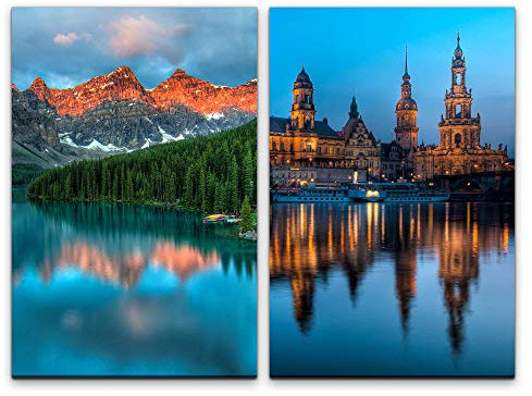 Paul Sinus Art Wandbild 2 teilig je 60x90cm Kanada Bergsee Dresden Katholische Hofkirche Elbe Fähre Deutschland
