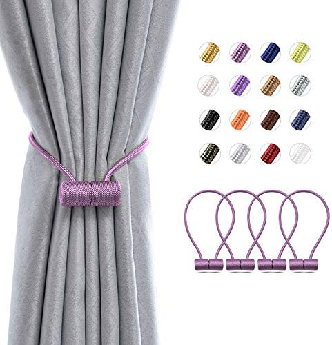 Pretty Jolly magnetische Vorhang-Raffhalter, 40,6 cm, Moderne handgefertigte Webseil-Vorhanghalter, praktische dekorative Vorhang-Raffhalter für Heim- und Bürofenstervorhänge, Lila, 4 Stück