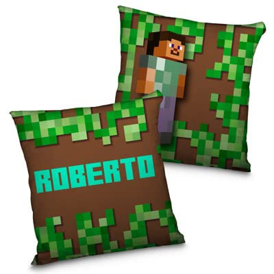 LolaPix Mine-Kissen. Personalisiertes Kissen mit Namen. Personalisiertes Geschenk für Geeks. 100% beidseitig Bedruckt. Inklusive Füllung. Verschiedene Größen. Mine