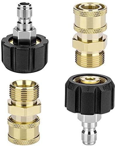 Petutu Pressure Washer Adapter Set, 2 Pair M22 (M22-14MM) 1/4'' Quick Connect, Brass, 5000 PSI, 1/4inch, Silver, Black, Gold
