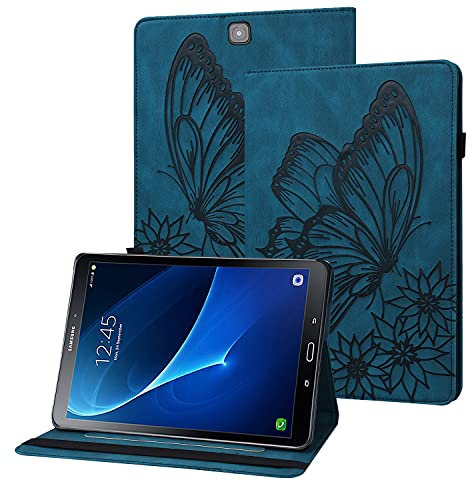 Rostsant Funda Samsung Tab S2 9.7 Pulgada Caso de Cuero PU Farfalla Mariposa en Relieve Titular de Pluma Estuche Protector Tableta para Samsung Galaxy Tab S2 9.7 SM-T810/T815/T813/T819 - Azul Marino