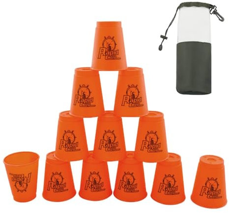 DoInFun Stapelbecher, 12 Stück, Schnellstapelbecher, Geschwindigkeitstraining, Spiel für Herausforderung, Wettbewerb, Reisen, Party, mittlere Größe für Kinder/Erwachsene, Orange