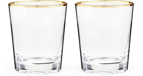 Twine Gilded Tumblers, Gold Rimmed Clear Cocktail Glass Set, Lowball Glassware, Set of 2, 10 oz, Gold and Clear