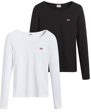 Levi's Women's Long-Sleeve 2-Pack Tee T-Shirt, Tea Caviar / White +, XS