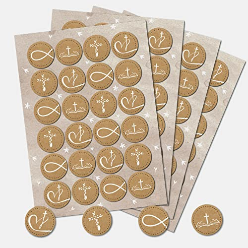 Logbuch-Verlag 96 Aufkleber mit christlichen Symbolen - Fisch Kreuz Herz - Symbolaufkleber in Kraftpapier-Optik