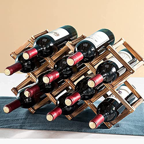 MEETOZ Wood Wine Rack, 10 Bottle Wooden Stackable Wine Cellar Racks, Countertop Free Stand Wine Storage Holder Freestanding Wine Rack for Home Kitchen Bar Cabinets - Carbonization