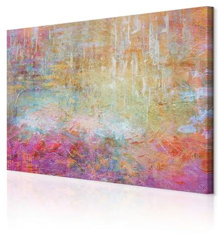 decomonkey Wandbilder Abstrakt 90x60 cm 1 Teilig Leinwandbilder Kunstdruck | Strukturleinwand, Holzkeilrahmen, Bild auf Leinwand, Wanddeko, Wohnzimmer, Wanddekoration, Modern, Textur, wie gemalt, rosa