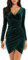 Niwicee Womens Dress Velvet Ruched Bodycon Dress V Neck Long Sleeve Wrap Dresses Mini Prom Dress Ladies Elegant Evening Dress Cocktail Party Midi Dresses(Green,L)