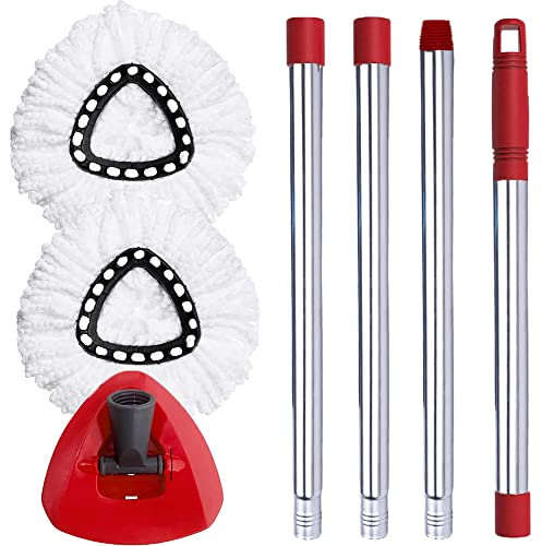ANREKEYH Cabezal de fregona giratoria, base, mango de repuesto para fregonas giratorias de microfibra O-Ceda EasyWring, 2 recambios de fregona de microfibra, 1 cubierta de cabeza triangular y juego de