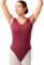 tanzmuster Ballett Trikot Damen Kurzarm - Merle - BH-Pad-Einschub - geblümte Netzeinsätze - burgunder 36 - roter Tanz Body - Ballettkleidung für Erwachsene