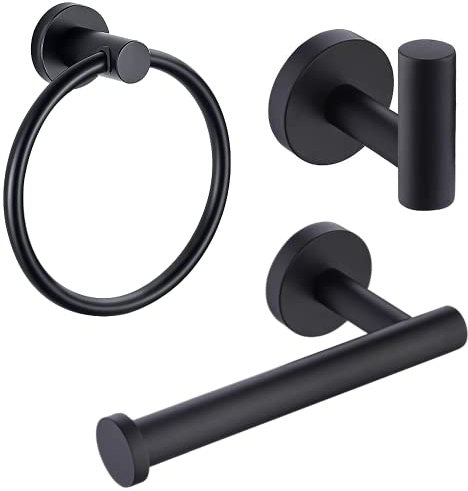 Toilet Roll Holder Set, 3 Pieces Wall Mounted Bathroom Accessory Toilet Paper Holder + Stainless Steel Towel Ring + Coat Hooks, Modern bathroom accessory