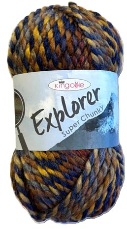 King Cole Explorer Super Chunky Knitting Yarn - 100g Ball - Variegated Wool Blend for Quick Knit Garments, Hats and Scarves (4307 Muir)