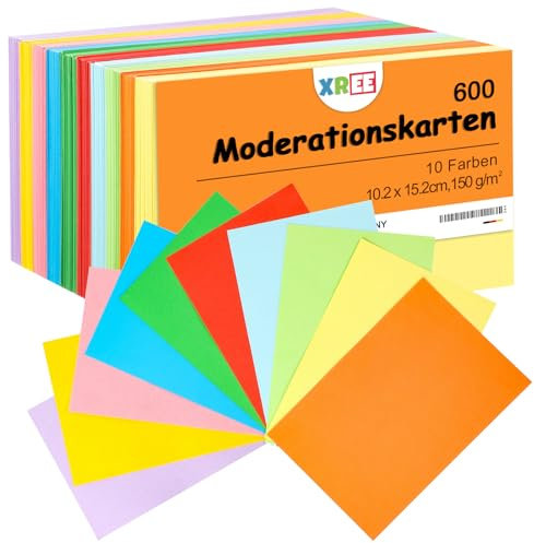 600 Stück Moderationskarten, 10,2 x 15,2cm Karteikarten 150 g/m² Blanko Lernkarten Vokabelkarten für Zuhause Schule Büro (10 Farben)
