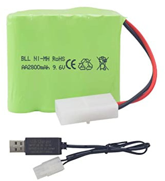 1PCS AA 9.6V 2800mABatterie RC avec prise Tamiya &1PCS Ligne de charge USB pour chars jouets Département d'ingénierie camion semi-remorque à plat voiture télécommandée Ni-MH batterie de haute capacité